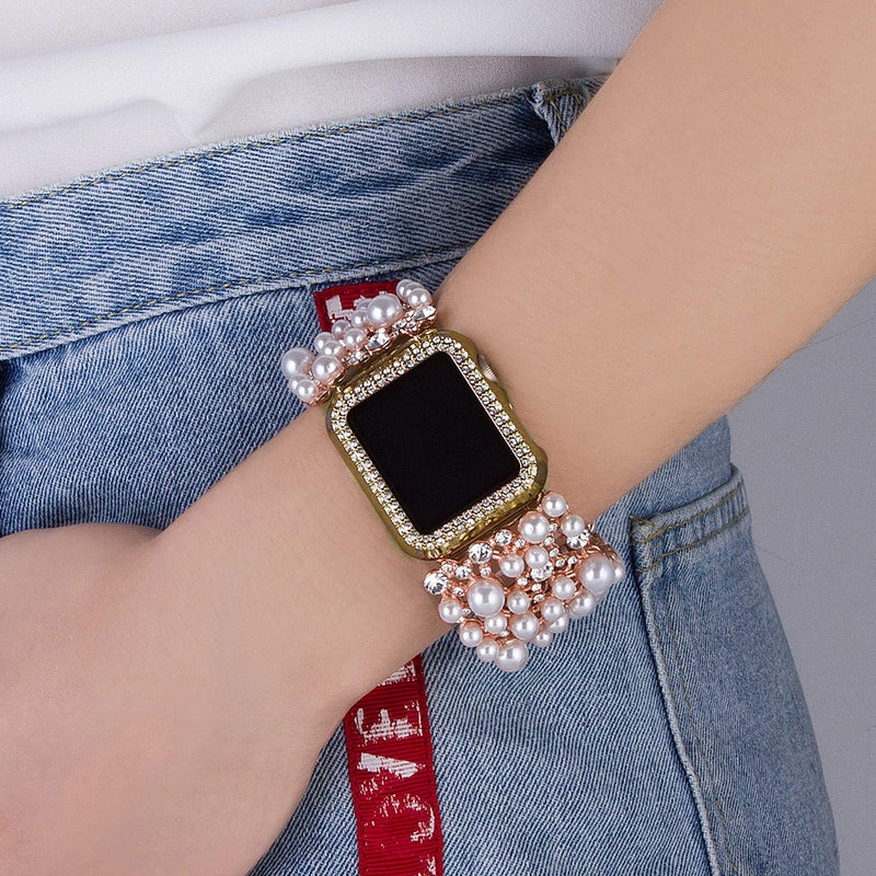 VIQIV Bling Protective Face Bumper Case Cover For Compatible with Apple Watch 38mm 42mm 40mm 44mm, Crystal Diamond Plate Frame Compatible With Apple iWatch Series 5 4 3 2 1 Gold - Image 3